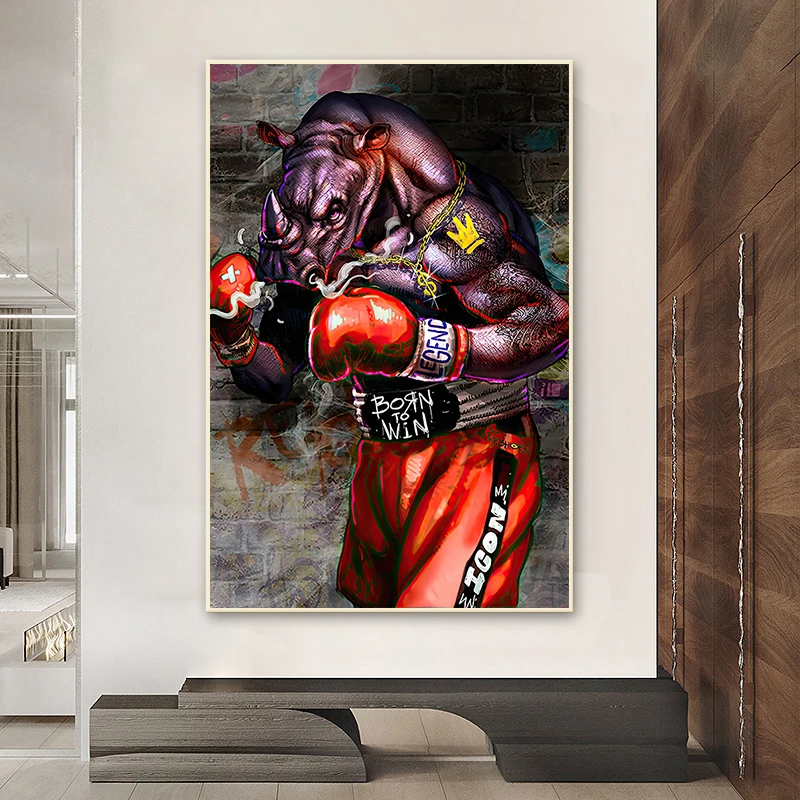 

Rhino Fighter Boxer Canvas Painting POP Street Art Posters and Prints Wall Art Pictures For Home Decoration