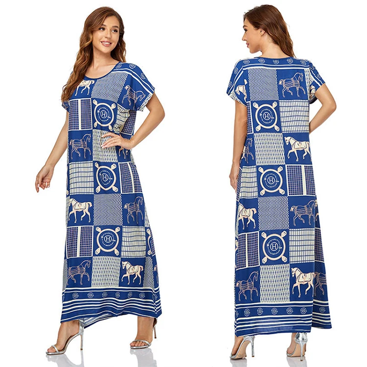 

Best Price Custom Women Muslim Short Sleeve Long Skirt Dubai Plus Size Loose Expansion Skirt Robe Midi Dresses, Navy,blue,red,black,dark blue