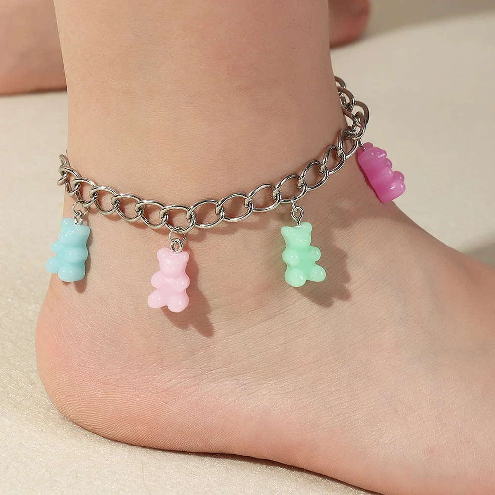 

Wholesale Cartoon Color The Bear Handcrafted Anklets Initial Cuban Link Anklet For Girls