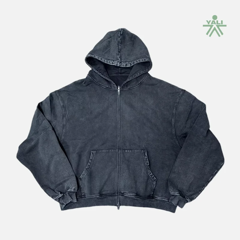 Custom Heavyweight Zip up Hoodie 450gsm 100% Cotton French Terry Oversized Luxury Streetwear Sweatshirt