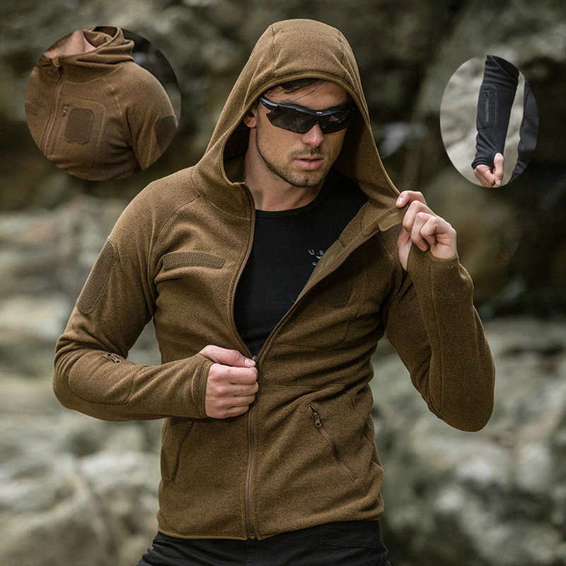 

Free Shipping Outdoor Tactical Fleece Jacket Spring Autumn Warm Cardigan Hooded Tops Men Sport Riding Windproof Thermal Jackets
