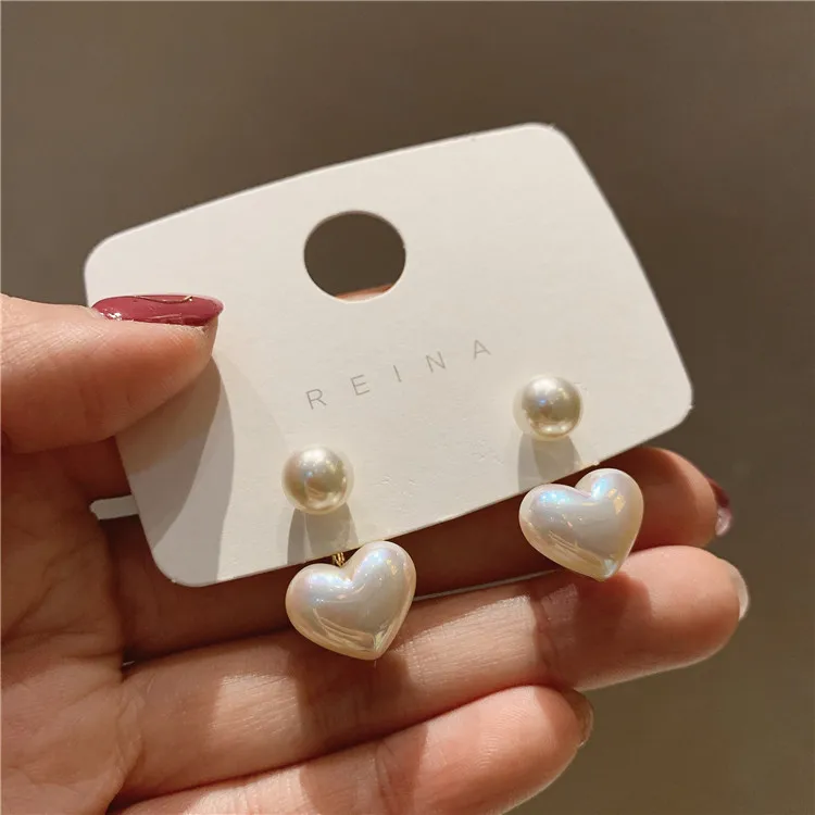

Amazon Popular S925 Needle Love Heart Pearl Drop Earrings White Pearl Heart Drop Earrings For Girls