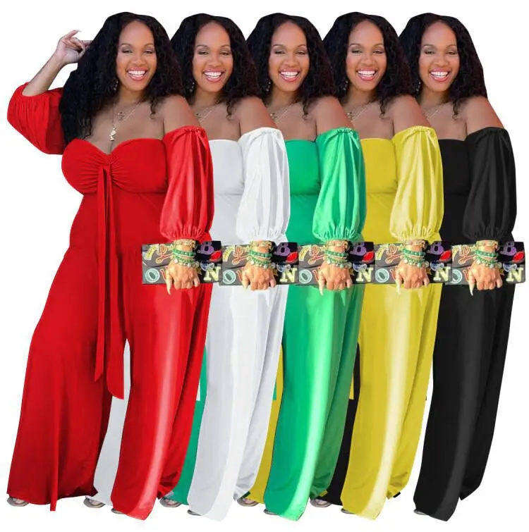 

OR-M6637 New arrival casual solid color off-the-shoulder oversized jumpsuit sexy plus size jumpsuit and romper, White,yellow,red,green,black