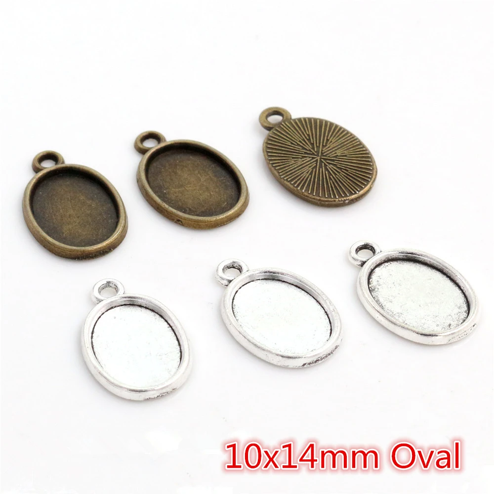 10x14mm Inner Size Antique Silver Plated Bronze One Loop Style Cameo Cabochon Base Setting Pendant necklace findings