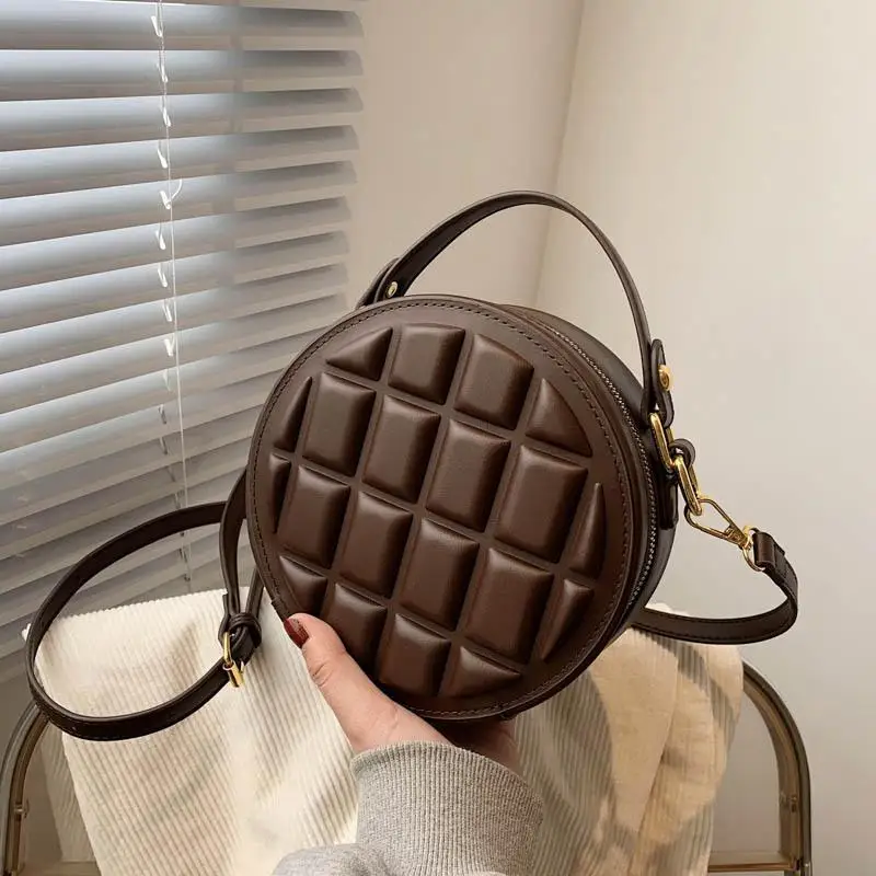 

Small Checkered Fashion Women Single Shoulder Bag Pu Leather Round Purses Handbag