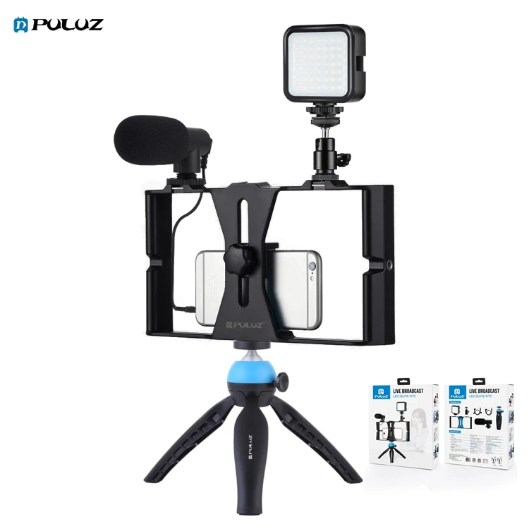 

New Products Puluz 4 in 1 Smartphone Video Rig Camera Cage for Youtube Live Broadcast Kits with Microphone Tripod Mount