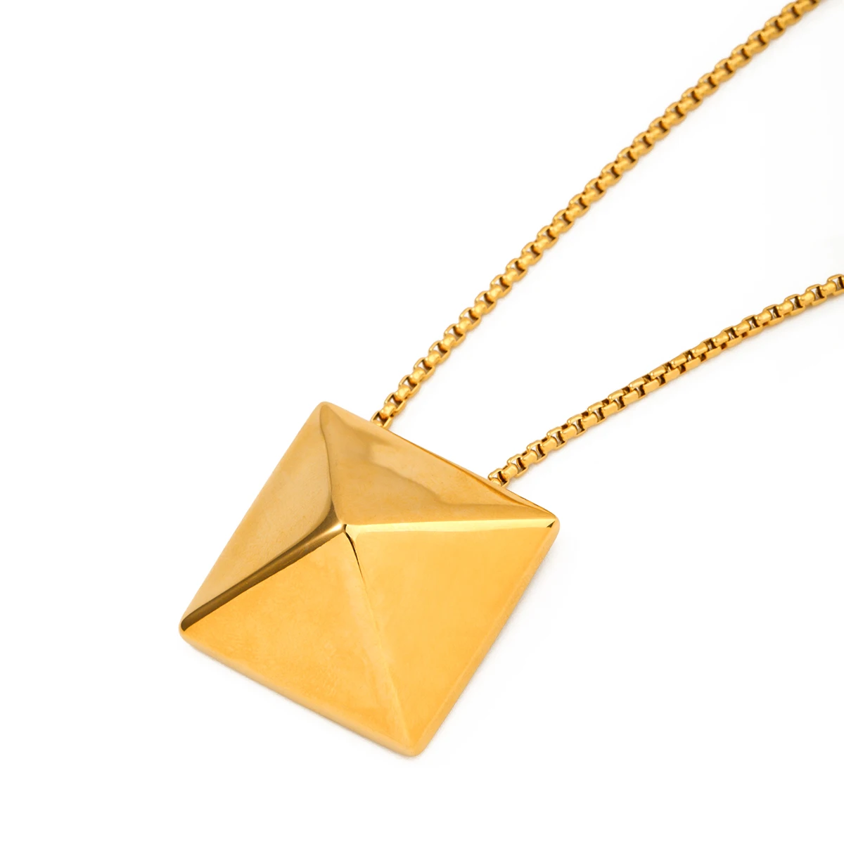 

J&D New Design Stainless Steel Jewelry Bigger Smooth Surface Square Triangle Rivet Shaped Pendant Necklace