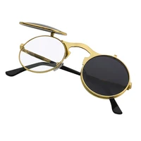 

Classic Round Steampunk Double Lens Flip Up Clip On Click-on Sunglasses Mirror Metal Glasses Unisex Women Men