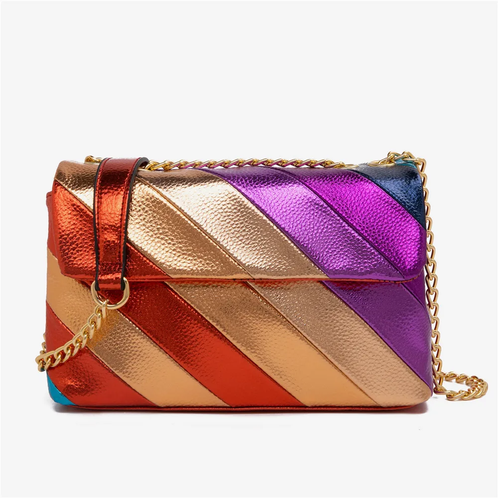

Summer Jointing metallic colorful PU handbag for Purse Portable Toiletry Pouch Pu Rainbow Colorful Bag, Black/sliver/rose gold /light gold