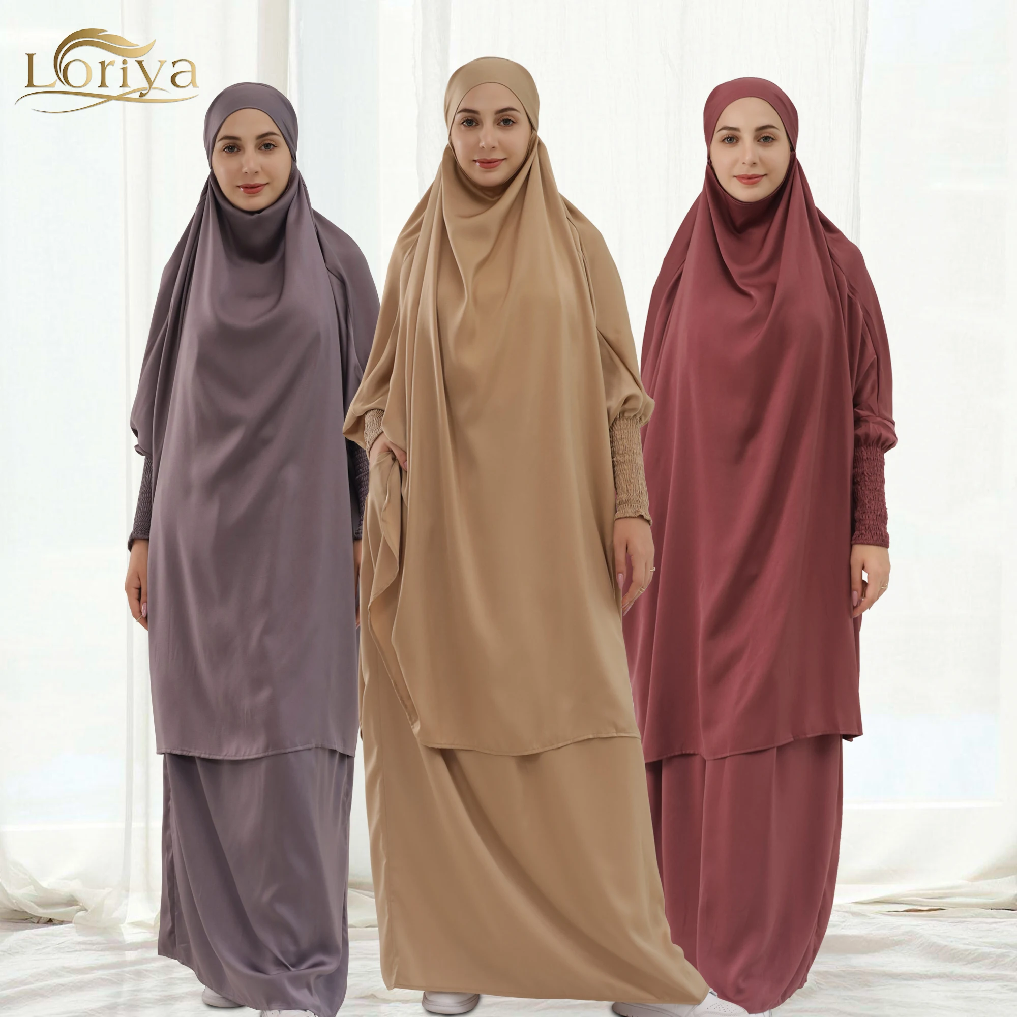 

Loriya Traditional Muslim Clothing Prayer Hijab Dress Women's Skirt Khimar Abaya 2 Piece Jilbab Set Abaya
