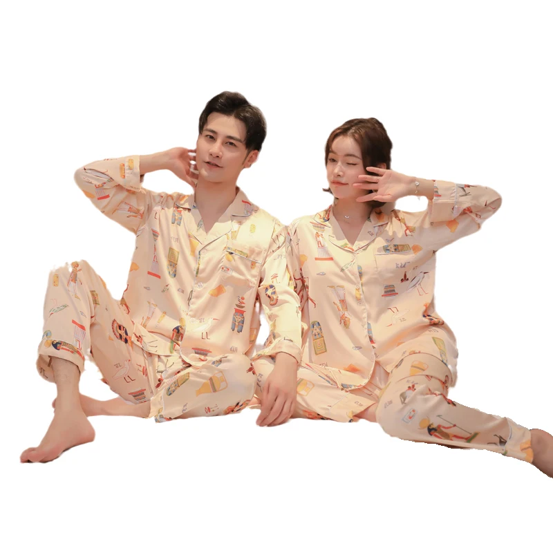 

Couple Pajama Sets Ice Silk Satin Pijamas Sleepwear Home Suit Pyjama For Lover Man Woman Lovers' Clothes