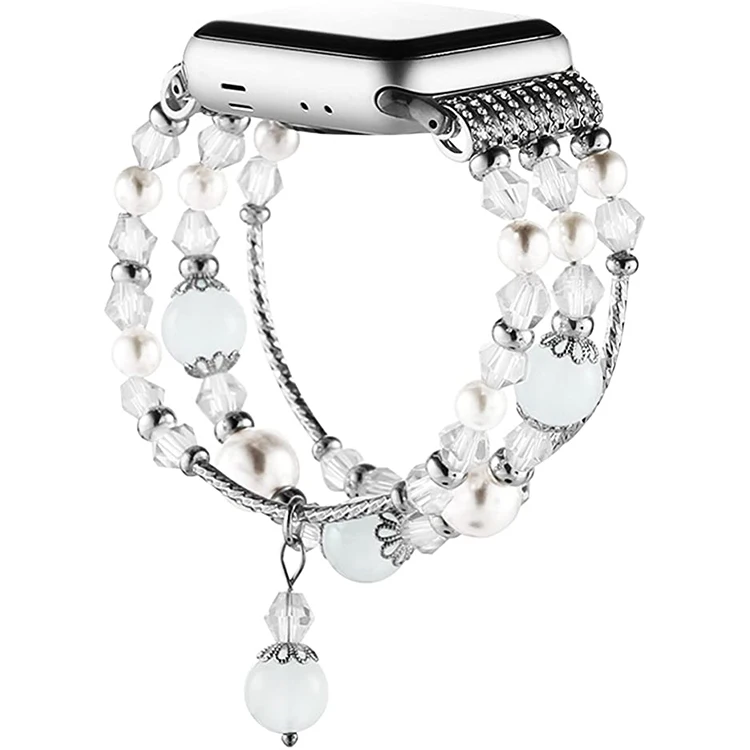 

Women Designers Beaded Watch Band for Apple Watch Band Charm Elastic Luxury Pearl Strap for iWatch Series 6 5 4 3 SE 38mm 40mm