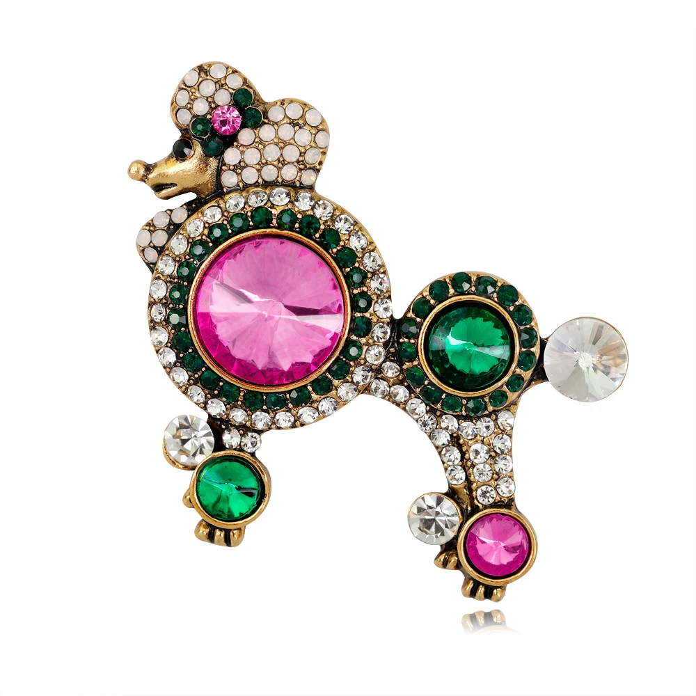 

Elegant Noble Dog Brooch Pink Green White Rhinestone Cuter Dog Brooches for Women Children Animals Corsage Pins Jewelry