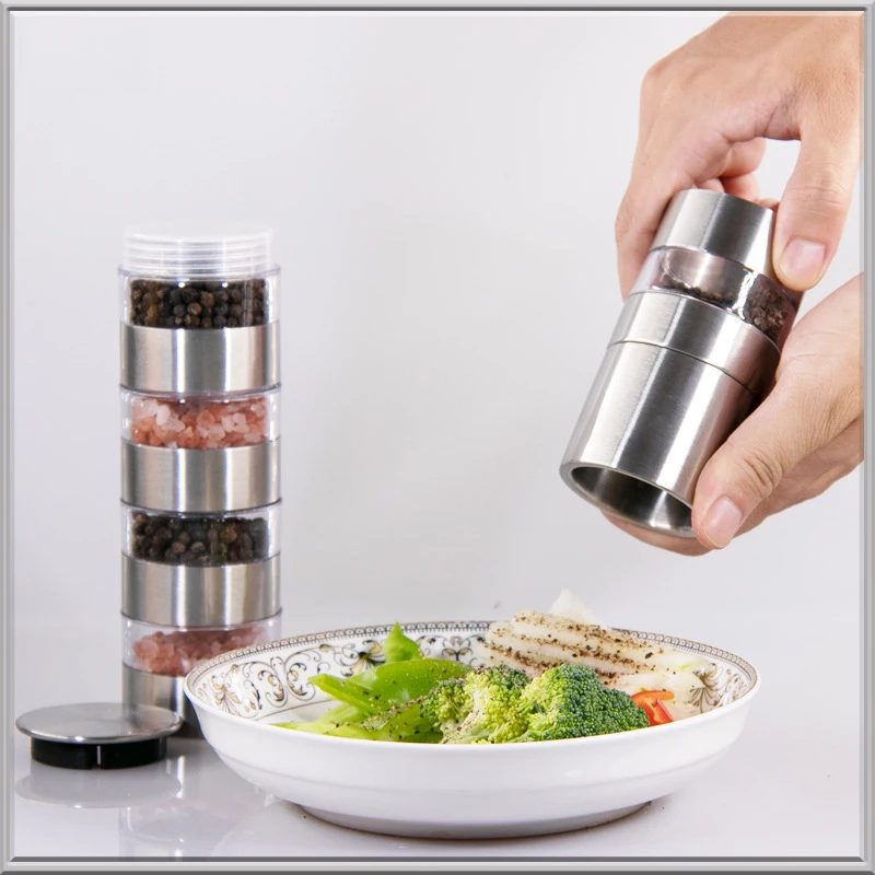 

CL037 Stackable Manual Pepper Grinder Stainless Steel Seasoning Grinder Adjustment Ceramic Grinding Core Pepper Spices Mill, Silver