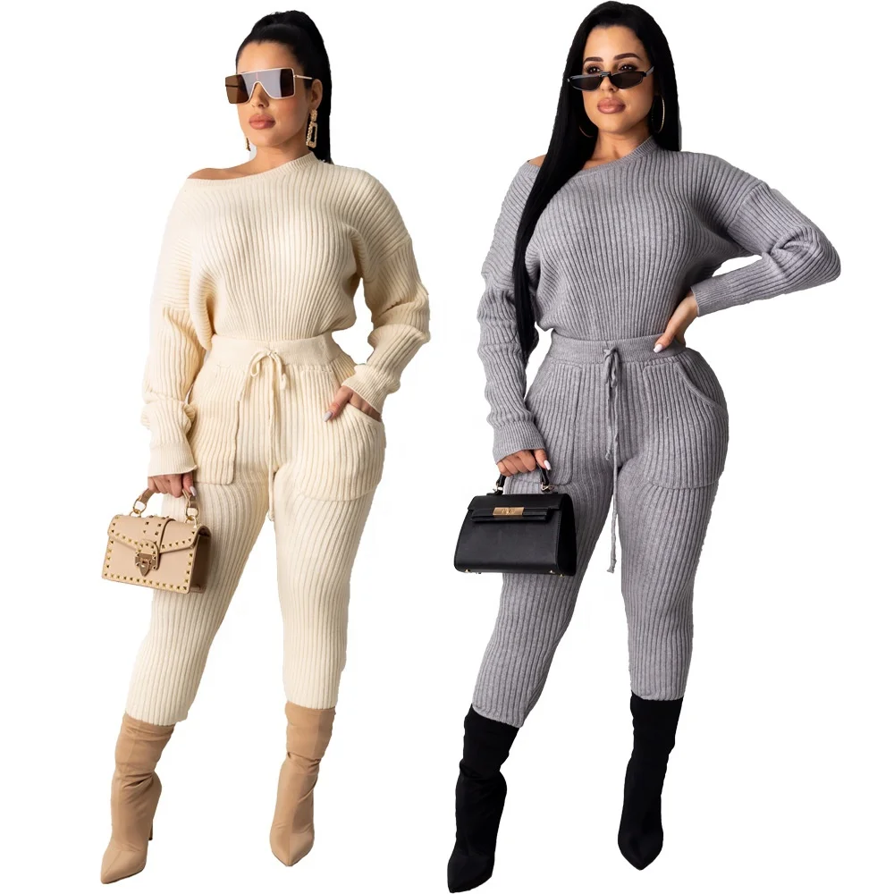 

MD-Y389 two pieces sweater outfits winter autumn clothing 2pcs set women pant set