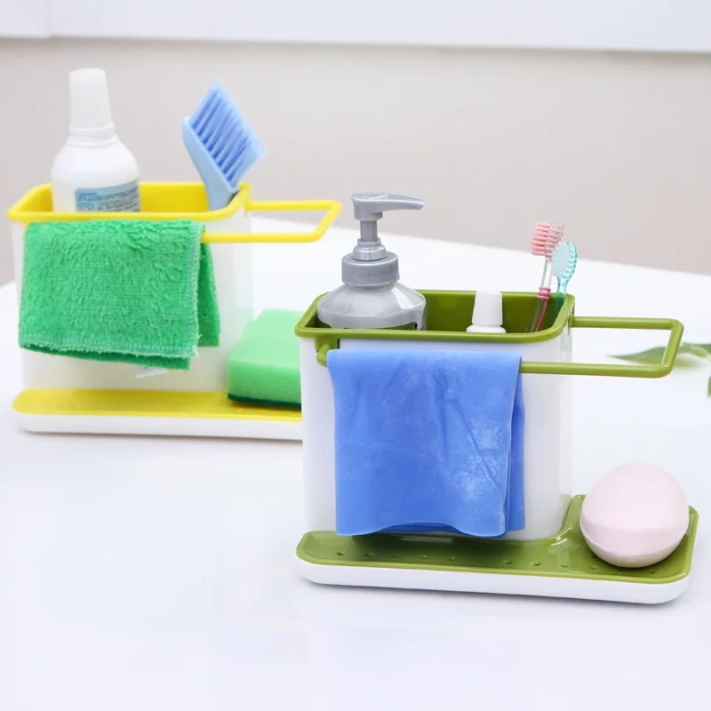 

Sponge Kitchen Box Draining Rack Dish Self Draining Sink Storage Rack Kitchen Organizer Stands Utensils Towel Rack, Green,grey,yellow