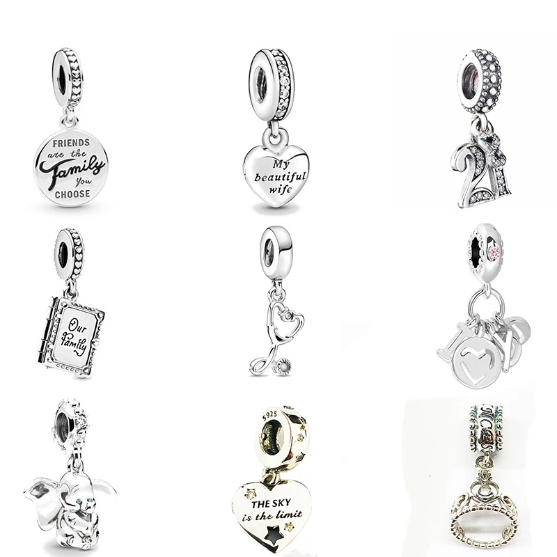 

925 Sterling Silver Airplane Book Cross Crown Tree Pendant DIY Fine Beads Fit Original Pandora Charm Bracelet Women Jewelry