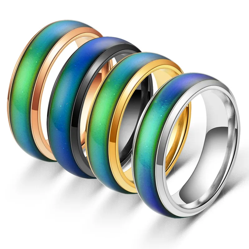 

Stainless Steel Changing Color Mood Ring Emotion Feeling Temperature Rings For Women Men Couples Rings Tone Jewelry, 5 colors available