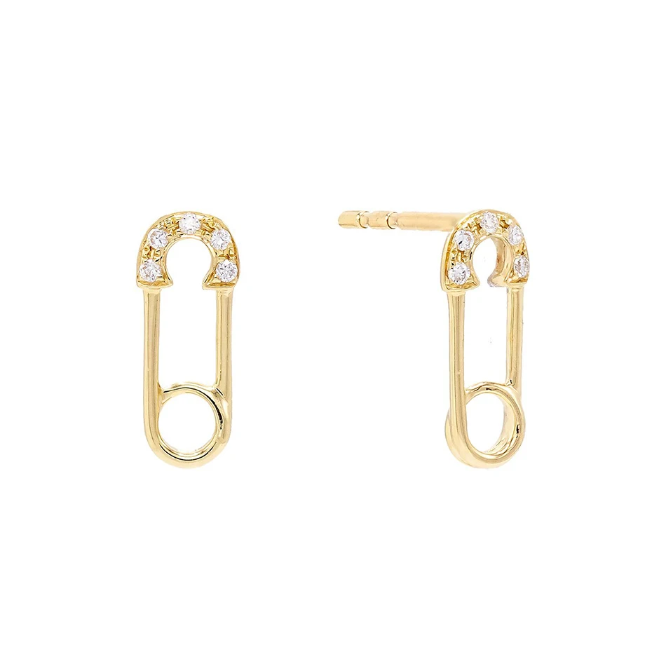 

925 Sterling Silver 18k Gold Plated Safety Pin Stud earrings With Cubic Zircon For Woman Silver Earrings