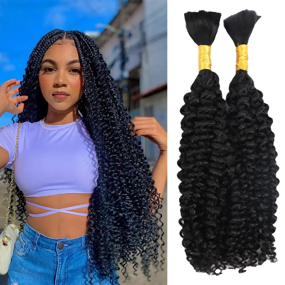 100% natural color unwefted hair extensions no weft bulk deep wave human hair for braiding