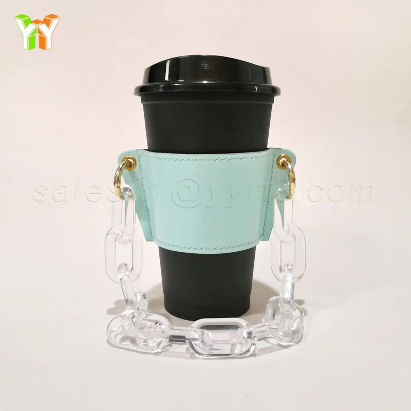 

Acrylic Chain Handle Coffee Cup Holder Custom Leather Cup Holder Sleeve Paper Bubble Tea Cup Holder Cover for Outdoor, Black,pink,green & custom