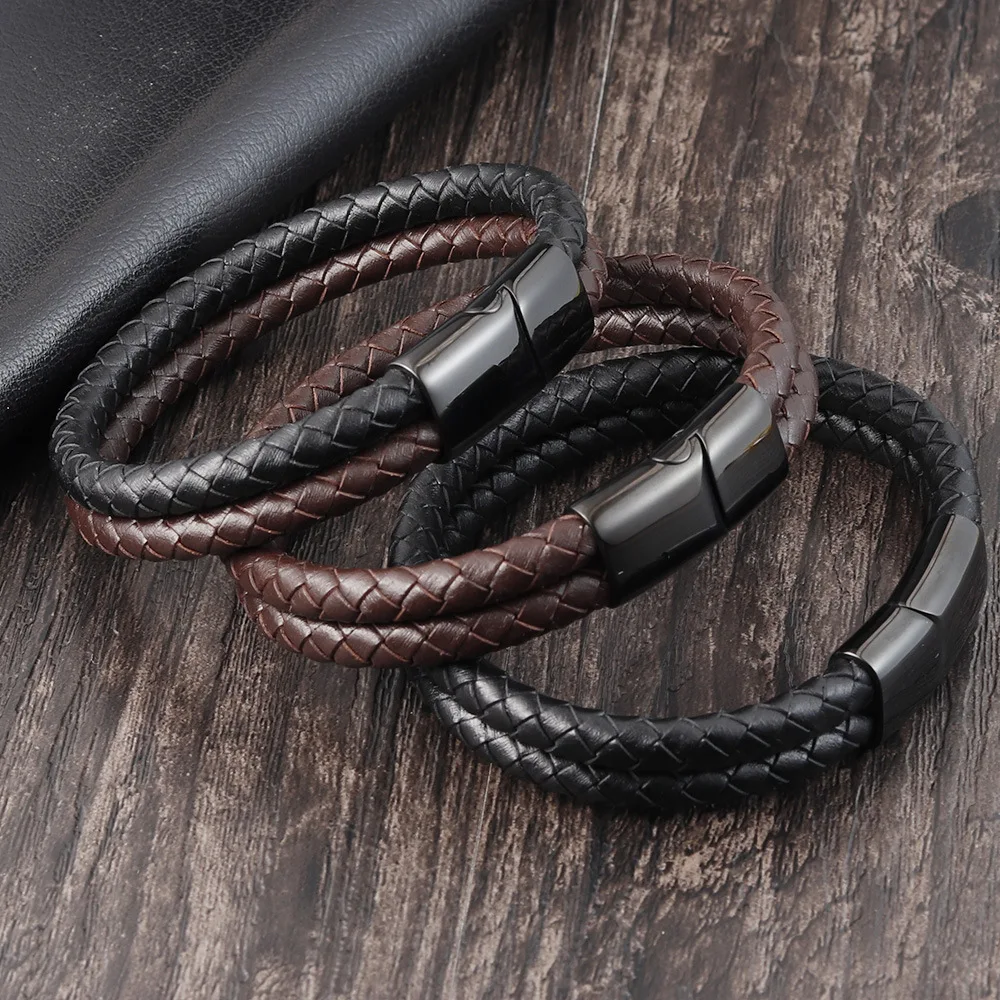 

Most Popular Products Stainless Steel Leather Rope Black Jewelry Leather Bracelets Man