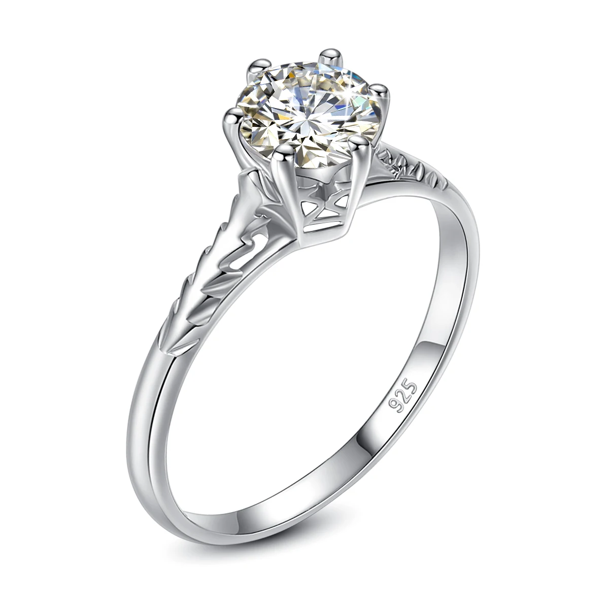 

Jewelry Diamond Engagement Ring Moissanite GRA Bridal S925 Silver Classic 6 Prong Long Leaves VVS1 D 1 Carat Trendy Animal FOX