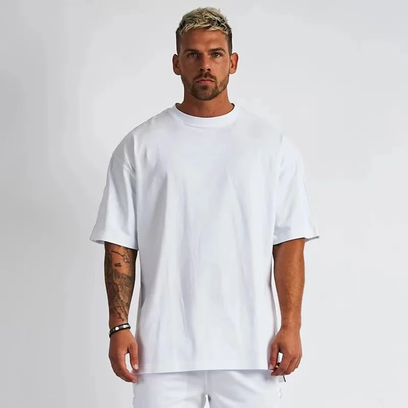 

QYOURE MTS02 Camiseta Oversize TShirts Custom Printing Drop Shoulder Loose Blank Mens White Cotton Plain Oversized TShirt