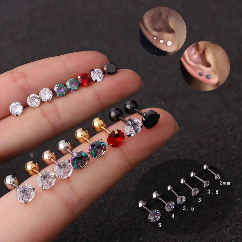

Wholesale Fashion CZ 3 Prong Tragus Cartilage Stainless Steel Ear Stud Crystal Zircon Earrings Piercing Jewelry for women men
