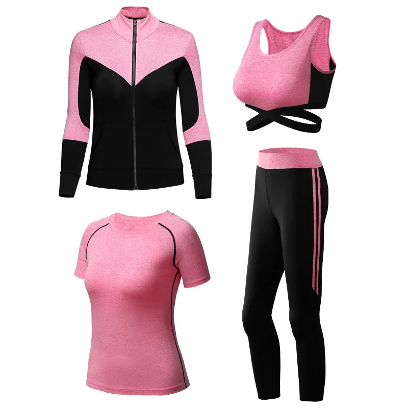 

hot Wholesale Customize logo fitness & yoga wear 2020 Women's sexy fitness yoga sets fashion quick dry breathable 4 piece casual sports suit, Customized