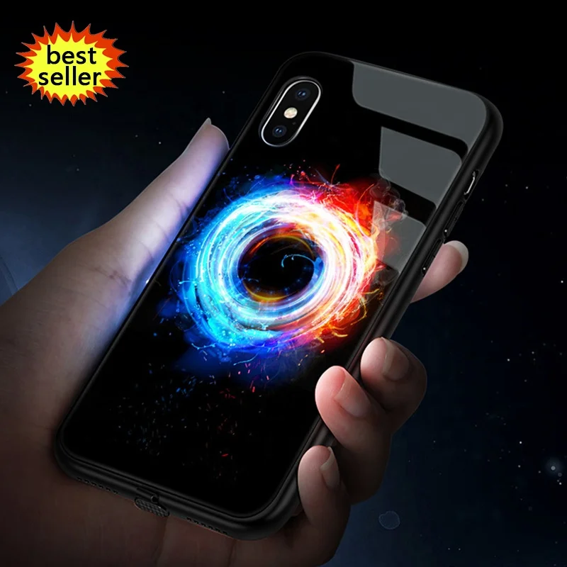 

Free shipping Hot selling high quality Call Flashing Light Up Luminous Glass Led Phone Case For Iphone 13 12 11Pro, Customized colors