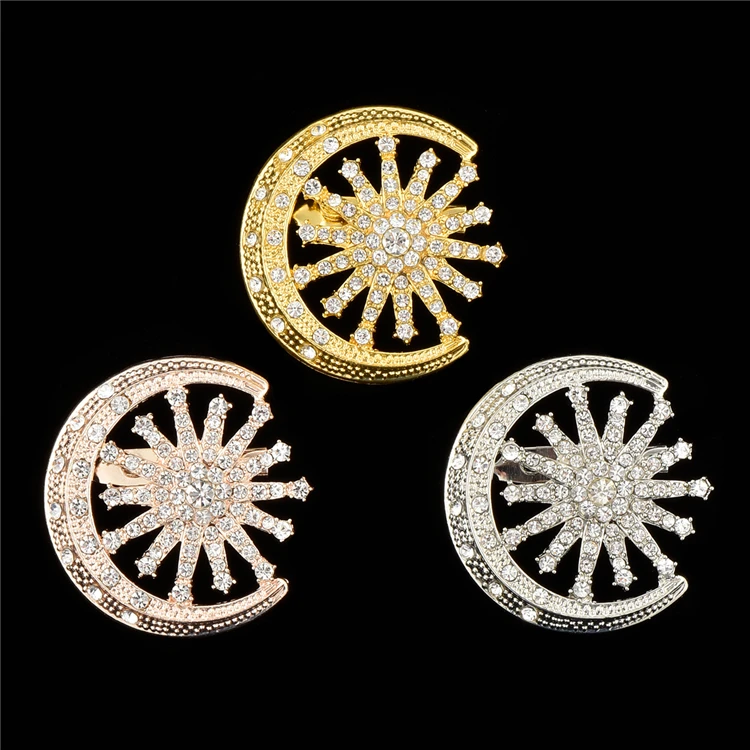 

Fashion decorative alloy rhinestone moon star brooches for party