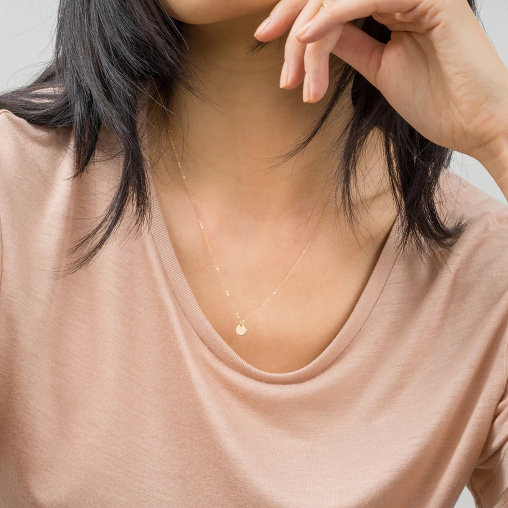 

Wholesale Simple Minimalist Initial Stainless Steel 6MM Coin Charm Pendant Necklace for Girls YX15475