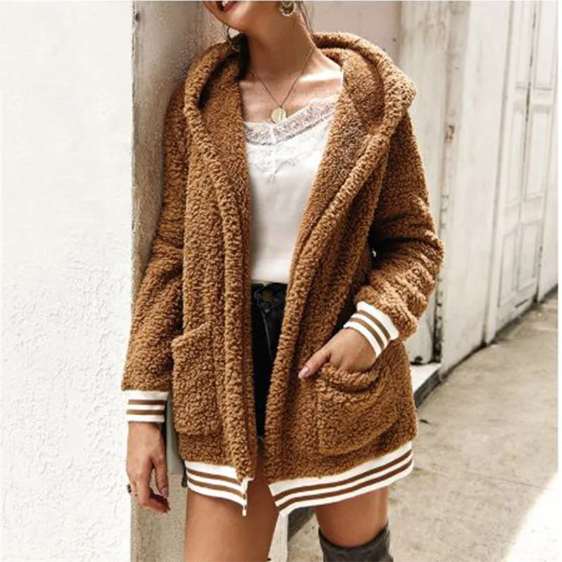 

Women's Fashion Long Sleeve Lapel Zip Up Faux Shearling Shaggy Oversized Coat Jacket with Pockets Warm Winter, Customized color