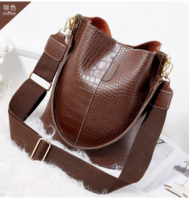 

Fashion Alligator Bucket Bag Pu Handbag Crocodile Pattern Leather Tote Womens Bag