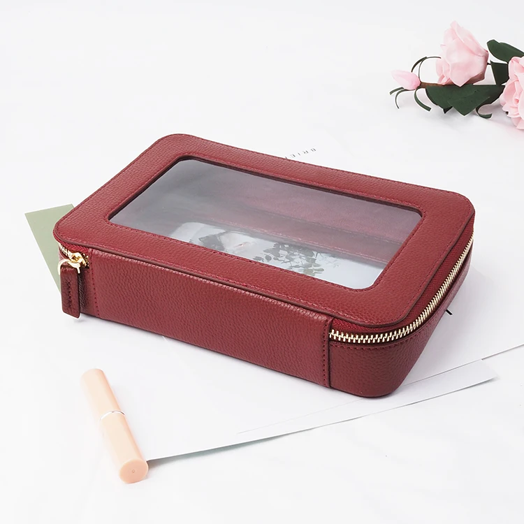 

High Quality Real Leather Makeup Bag Custom PVC Clear Cosmetic Bag Travel Kit, Customized