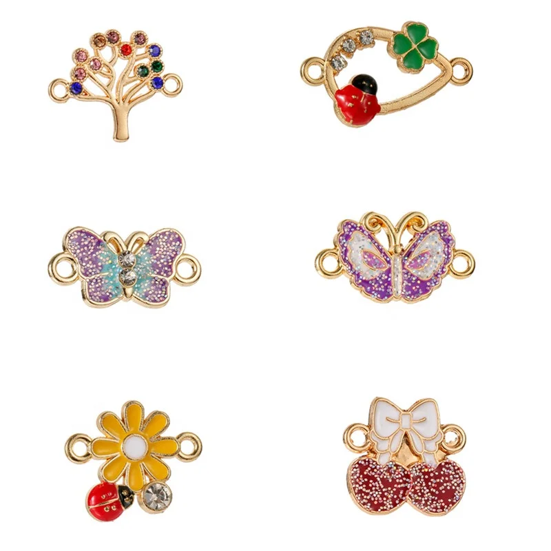 

Cute Mixed Glisten Enamel Flower Butterfly Charms Pendants For Jewelry Making Glitter Life Tree Charms Jewelry Accessories, Color