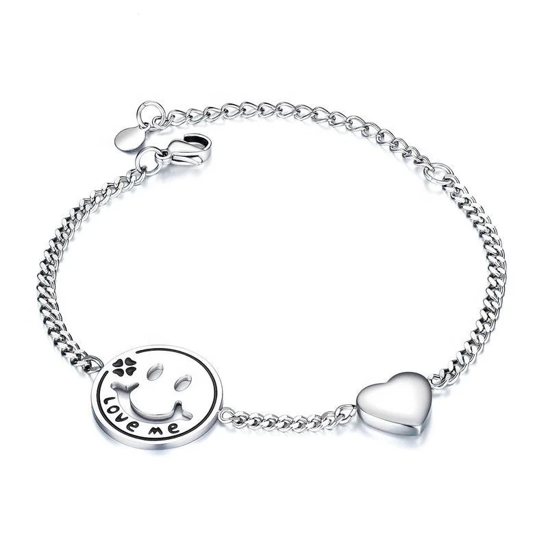 

2020 Love Me 316L Stainless Steel Chain Jewelry Women Smiley Bracelet, White