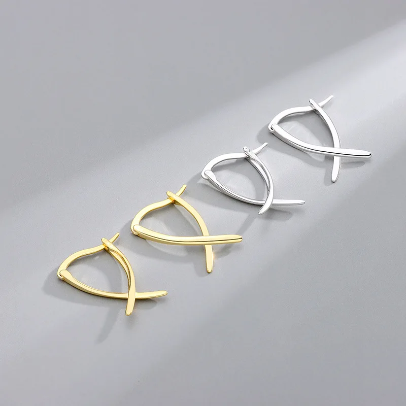 

Classic Cute Design 925 Sterling Silver Line Intersect Geometry Gold Plated Stud Earrings S925 Girl Women H042