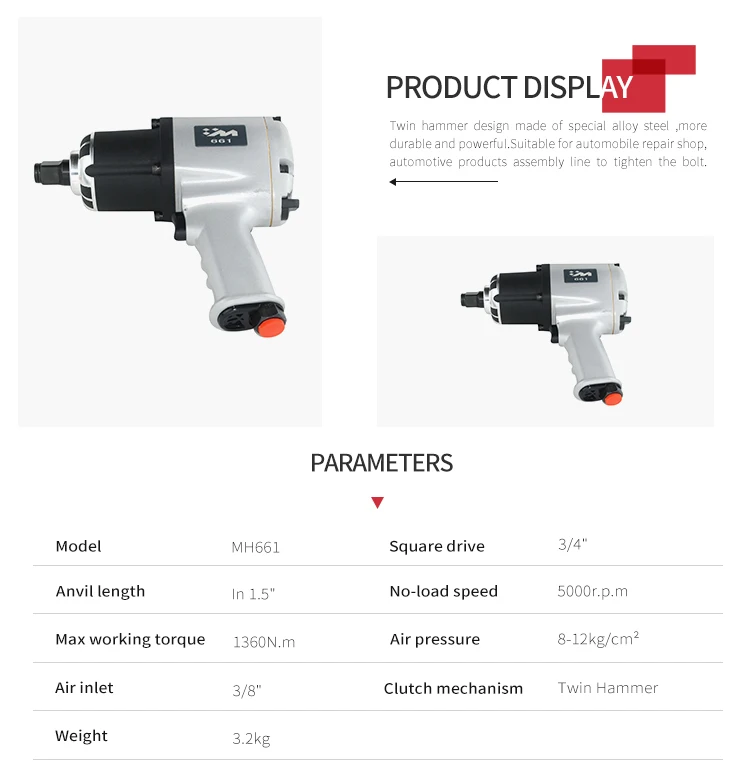 1000ftlb Twin Hammer Auto Tire 3/4 Air Impact Rattle Gun Buy Air Impact Gun,3/4 Impact Gun