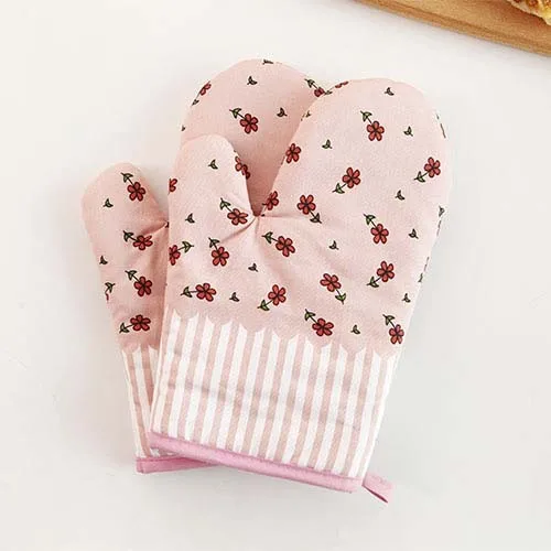 

H434 Kitchen Accessories Flower Pattern Printed Thick Microwave Gloves Multi Colour Slip Resistant Polyester Cotton Oven Mitts