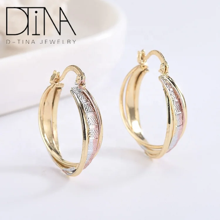 

DTINA French new net red three-color earrings advanced feeling exaggerated big circle, Tri-color earrings
