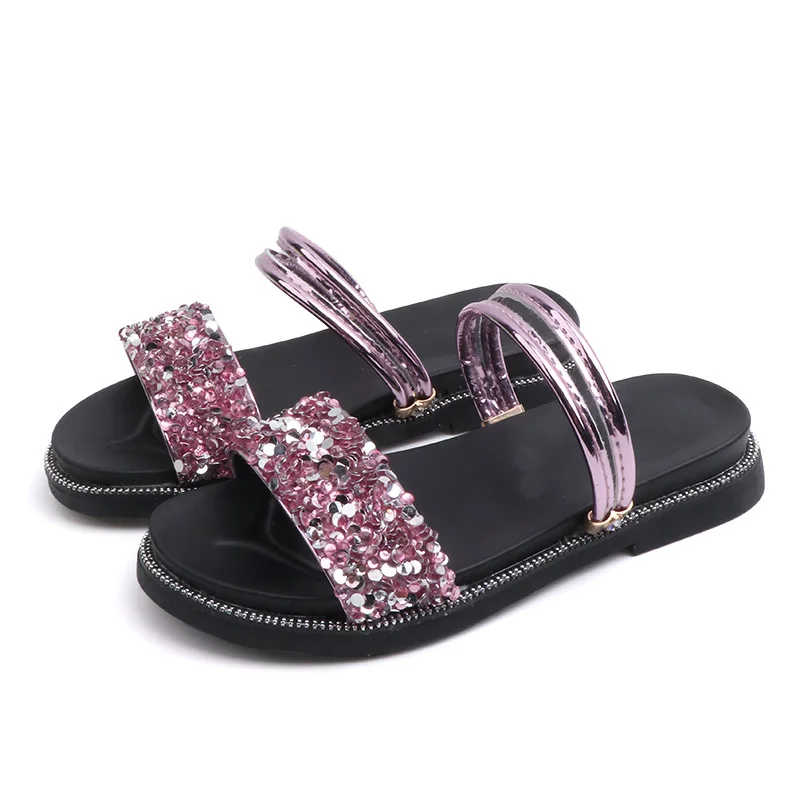

Kids Girls Cute Glitter Shinning Summer Sandals Flat slides, Yellow,pink, black