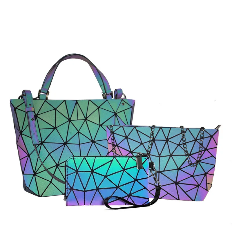 

Crossybody Lady Purse girl Luminous Backpack Purse and tote bag set Holographic Geometric Tote Handbag Purse for Women, Customized