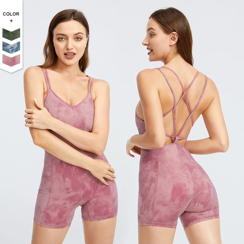 

Printed Fashion Yoga Set Women Sporting Playsuit Strappy Bodysuit Workout Clothing Set Beauty Back Yoga Suits Jumpsuit