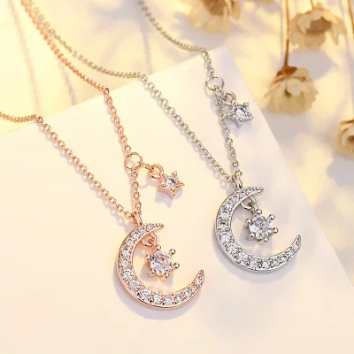 

In stock choker star pendant simple charms chain women fashion accessories jewelry moon necklace, Gold/silver/rose gold