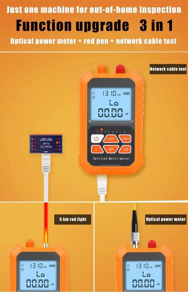 Fiber Communication All In One Ftth Fiber Optical Power Meter 15km