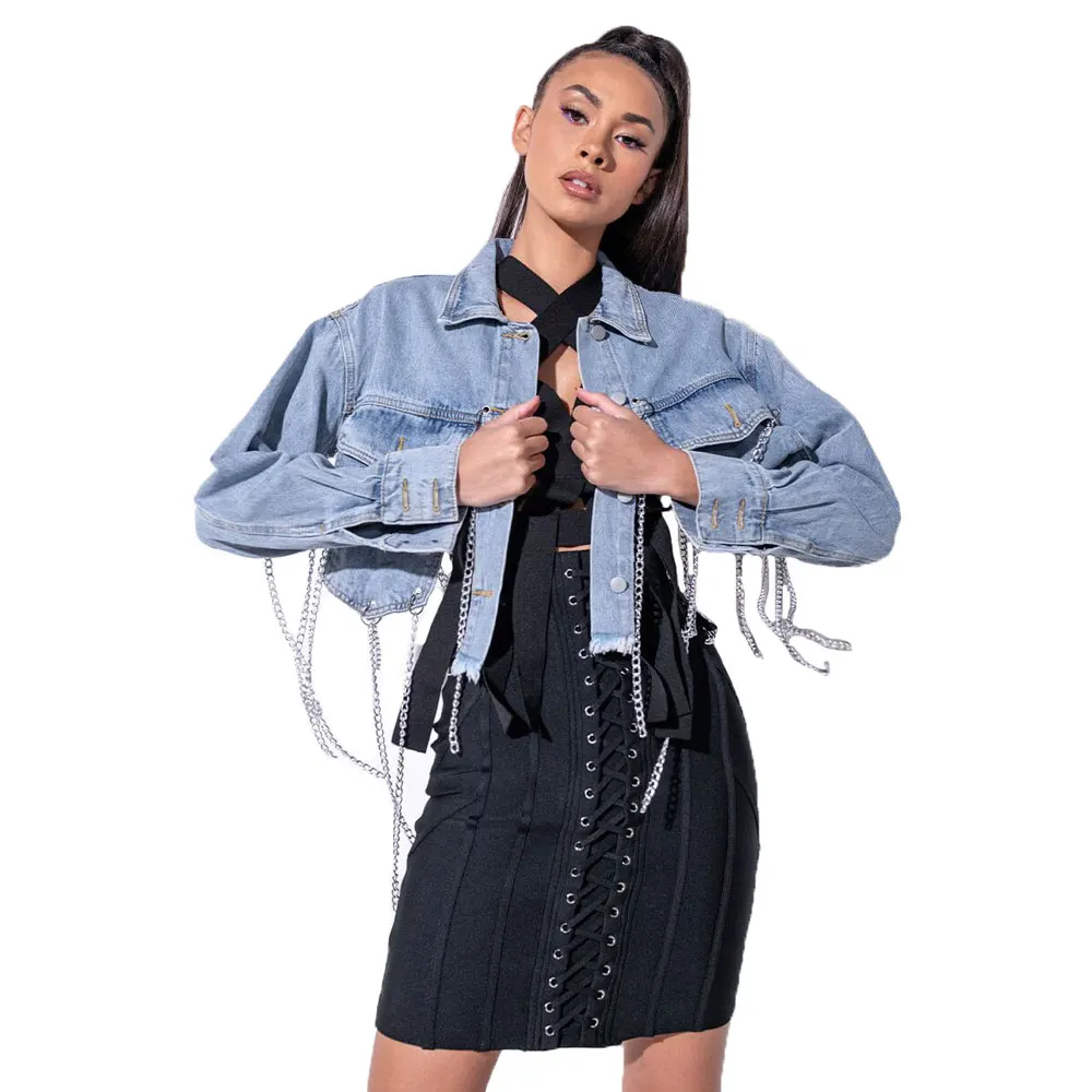 

10502-MX88 chains designs short denim plus size women's coats sehe fashion