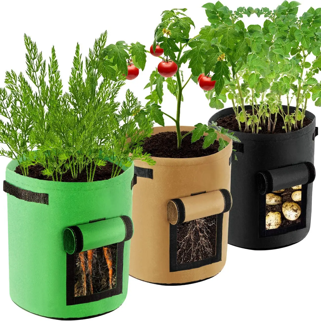 

TGB-A004 Large 3-Pack Planter 7 Gallon Felt Potato Grow Bag with Flap Access and Handles growing bag 10 gallon potato grow bags, Customized