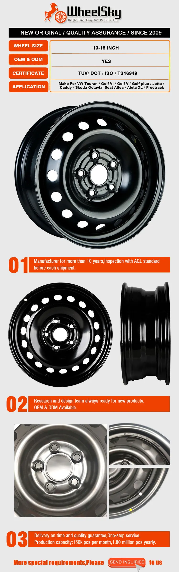 Wheelsky 565602 15x6 Black Ecoating 15 Inch 5x112 Steel Car Wheels